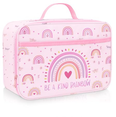 Clastyle Boho Regenbogen Isolierte Lunchtasche Kinder, Rosa Kühltasche Klein Schulen Tragbar für Mädchen