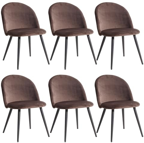 EGOONM Esszimmerstühle Küchenstühle Samt Weich Kissen Sitz und Rücken Mit Hölzernen Metallbeinen Küche Stühle (braun, 6er Set)