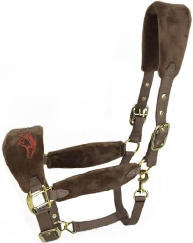 Sport Tent Beginner Halfter Gepolstert Fleece Kopfband Halfter Pferdehalfter Verstellbar Karabinerhaken Weidehalfter Komfort Stalhalfter für Pferde M, Kaffee
