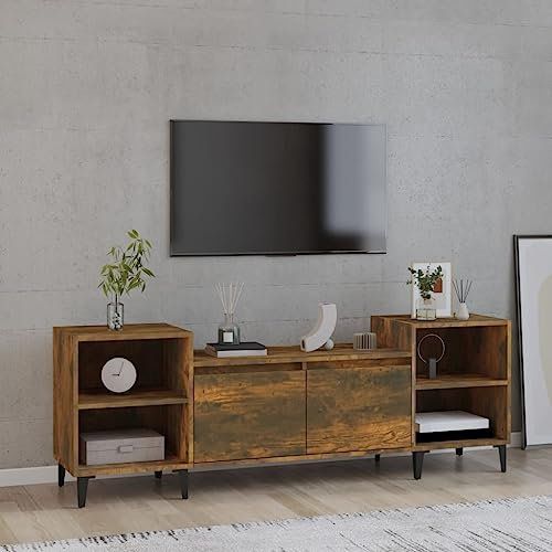 TJROO Mobile Porta TV Rovere Fumo 160x35x55cm Legno Multistrato y Metallo Mobile Basso con Ante