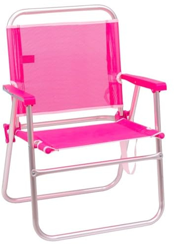 Silla de playa fija plegable de aluminio y textileno rosa de 55x43x75 cm
