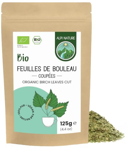 Alpi Nature Björklöv Skärda BIO 125g, Torkade och Skärda Björklöv för Teberedning, Lösbladigt Te