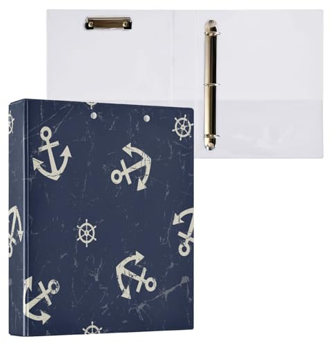 Anker 3-Ringordner mit Klemmbrett, Aktenordner für Büro, Schule, mit Tasche, Vintage-Stil, Marineblau