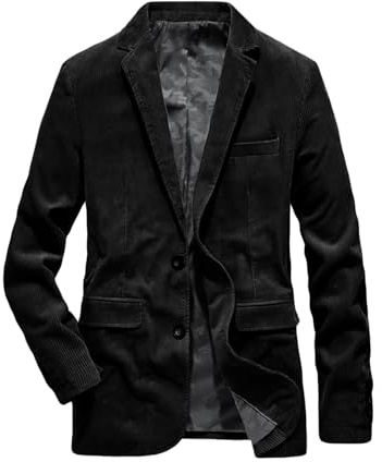 Elegancity Mens Blazer Suit Jacket Smart Casual Slim Fit Corduroy Jackets Coat Lightweight 2 Button Suit Blazers for Men(Black, L)