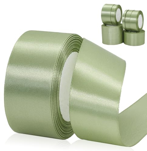 POPOYU Satinband Salbeigrün 40mm, 23 Meters Dekoration Geschenkband Fein Schleifenband, Stoffband für Luftballons, Hochzeit, Taufe und Geburtstag Geschenke Der Valentinstag Verpackung von SageGreen
