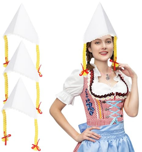 IMPPTE 3 Stück Bayerischer Trachtenhut Damen Oktoberfest Hut Tiroler Weiß Bayern Seppelhut Oktoberfest Filzhut Mit Kordel Wiesn Hut für Bayrische Volksfeste Karneval