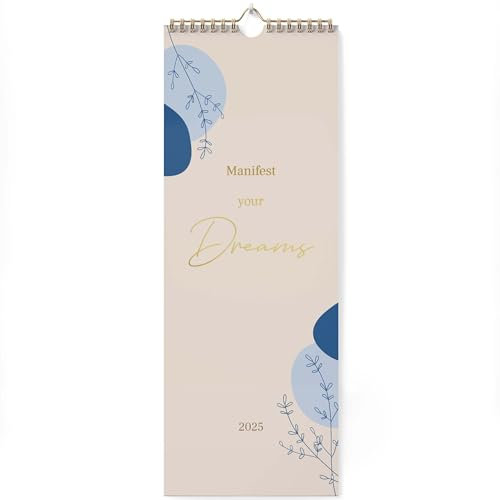 KIND OF HAZEL® Wandkalender 2025 Manifest your Dreams Beige I Familienkalender 2025 3 Spalten mit Goldfolienprägung I Kalender Familienplaner 2025 | Kalender 2025 Familien Organizer Paarkalender