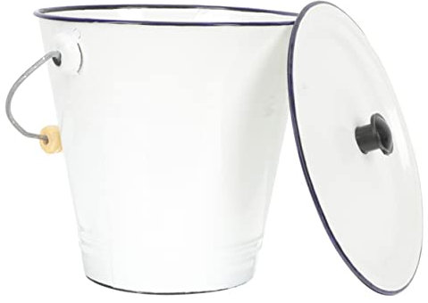 LALADEFIEE Enamel Bucket Lid 5.5l Thickened Metal Pail White Milk Can Household Storage Container for Laundry Room and Party Use