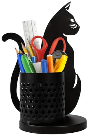 Stiftehalter für Katzen, Stiftehalter für schwarze Katzen, Stiftehalter für Katzen, niedlicher Stiftehalter für schwarze Katzen, lustige Metalldekoration, Schreibtischzubehör für Mittelstücke