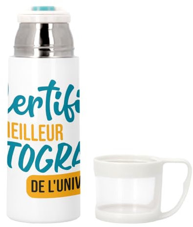 Bouteille thermo en Inox avec Tasse Intégrée - Certifié meilleur Photographe de l'univers Photo Art Artiste - 350ml - Bouteille Isotherme