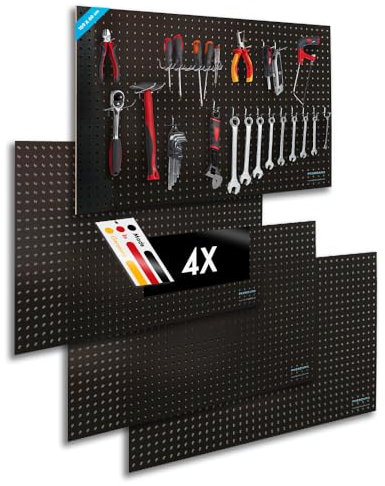Pegboard Midi 4 St. Werkzeugwand aus Holz (MDF) 100 x 60 x 0,5 cm - Lochung Ø7 mm Lochabstand 25,4 mm - schwarz lackiert - Hergestellt in Deutschland