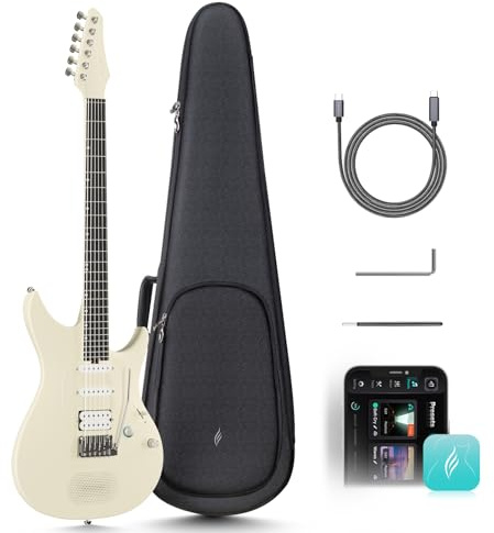 Enya Chitarra elettrica Inspire 39 intelligente in fibra di carbonio con altoparlante wireless da 15 W, 20 suoni diversi, preset integrati, cavo di ricarica, chiave di regolazione e custodia per