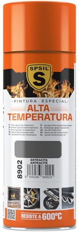 SPSIL Spray Alta Temperatura color Aluminio 400 ml - Resistencia hasta 600ºC - Ideal para Chimenea, Radiadores, Parrillas - Secado Rápido (Antracita)