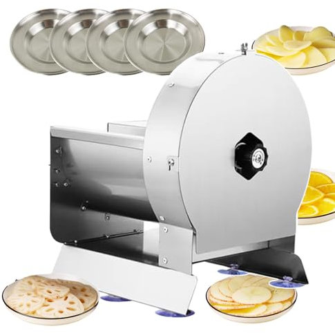 forplubossmmp Cortadora De Alimentos Eléctrica, Cortadora De Verduras Comercial De 0 A 13 Mm, Cortadora Eléctrica Y Manual, Cortadora De Ensaladas Profesional (con 4 Platos De Comida),Round