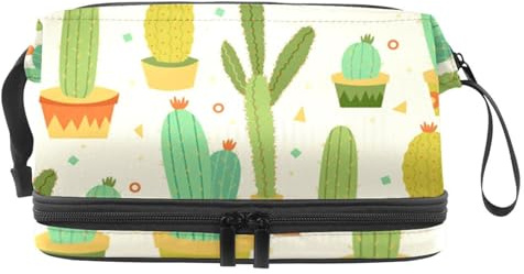Trousse de toilette en pot avec compartiment à pinceaux - Motif cactus et figue de barbarie - Pour femme et fille, multicolore, 27x15x14 cm/10.6x5.9x5.5 in, Trousse de toilette