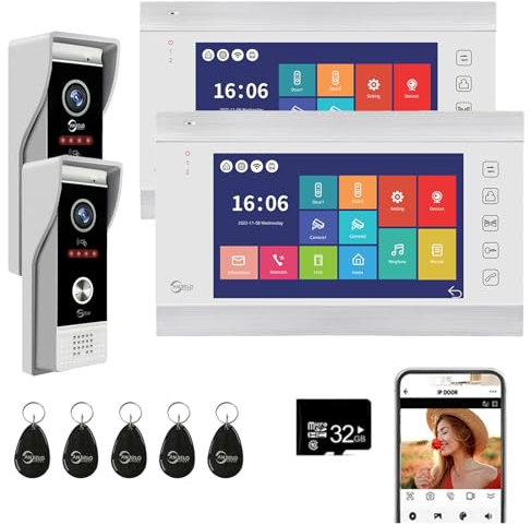 Videocitofono, videocamera WiFi con monitor da 7 pollici, campanello cablato con 1080P, supporta l'ingresso della scheda e il rilevamento del movimento, audio bidirezionale (2 Campanello+2 Monitor)