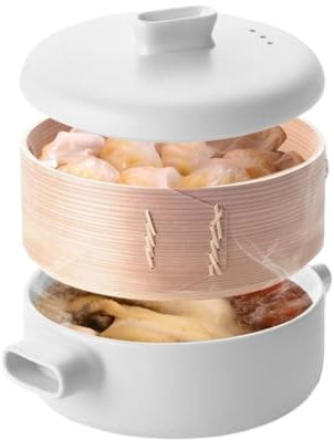Vaporera de cerámica de estilo japonés, olla de arcilla con cesta de vapor, vaporizador para cocinar, olla de cerámica antiadherente, olla de sopa, olla de estofado, olla de cocina multifuncional (1,5