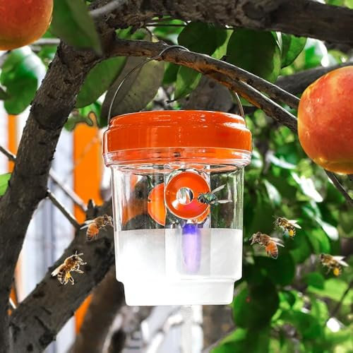 Wasp Traps Outdoor Hanging, Solar Bee Trap for Outside, Hornet Traps, Bee Wasp Catcher Outside Garden, Flying Insect Traps Reusable Yellow Jacket Hornet Catchers with LED Light