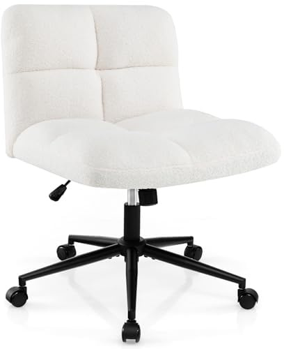 FANTASK Skräddarstol med hjul, snurrstol utan armstöd, skrivbordsstol med bred sits, kontorsstol, sminkstol, höjdjusterbar, vippfunktion, modern (beige)