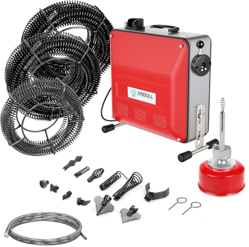 Anbull 850W rohrreinigungsmaschine elektrisch mit 28m Ø22mm,14.5m Ø16mm | 5m Ø10mm Spirale für Ø20-200 mm Rohrleitungen,230V Rohrreiniger, rohrreinigungsspirale,Riemenantrieb