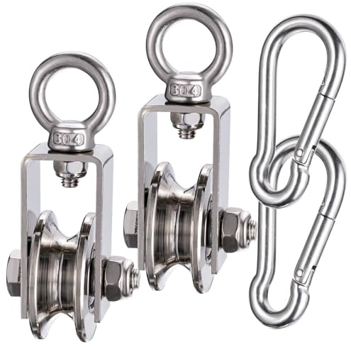 KCNOFNC 40mm Umlenkrolle mit 2 Kugellager, Fitness flaschenzug mit Clip，Umlenkrollen für 8mm Seile Stahlseil, Tragkraft 200kg 2 Stück
