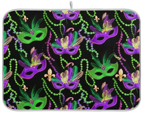 Mardi Gras Matte zum Trocknen von Geschirr, 45,7 x 61 cm, wasserabsorbierende Matte für Küche