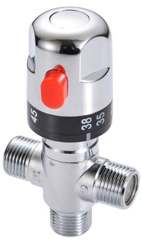 Xcel Home Chrome Stop Thermostatic Mixing Valve Head for Douche | 15mm Set | Single Lever Angle Switch 15mm Connection | Universal Brass Replacement Hot/Cold Mixer Bidet Shattaf Hygiene Spray Cleaner