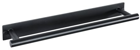 Mooche Black Hand Towel Holder Wall Mounted, Self Adhesive & Screw Towel Rail, No Drill Towel Bar, SUS304 Stainless Steel 40CM Towel Holders for Bathrooms, Kitchens, Toilets, and Living Rooms Brushed