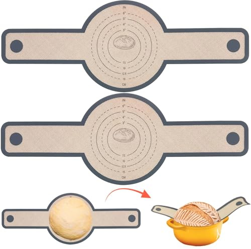 Ferizzia 2 Piezas Alfombrilla de Silicona para Pan, Alfombrilla para Hornear con Mango Largo, Accesorios para Hornear Pan, Esterilla Reutilizable para la Cocina del Hogar