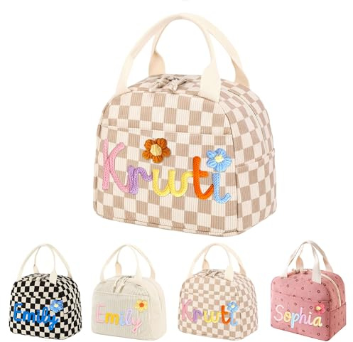 Personalisierte Lunchtasche für Kinder, Jungen, Mädchen, individuelle Baumwollseil, gewebte Namens-Lunchbox, isolierte Lunchtasche, Tragetasche für Schule, Arbeit, Picknick, Reisen