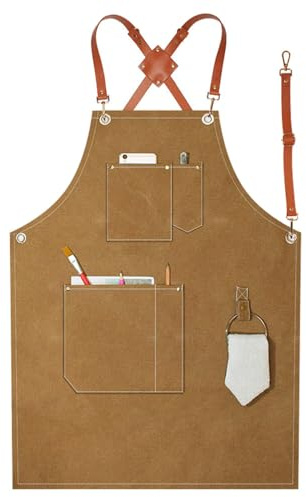 CHUIKUAJ Delantal de Chef para Hombre y Mujer, de Lona, con Bolsillos y Correa Ajustable, Ideal para Tiendas, Jardines, Restaurantes, Bares, Cafeterías y Cocinas,Brown-1pieces