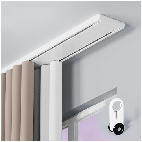 Riel de Cortina de Doble de Techo, Silencioso y Resistente, Barra Cortinas de Aluminio para Sala de Estar, Dormitorio, Hospital(White,1.2m)