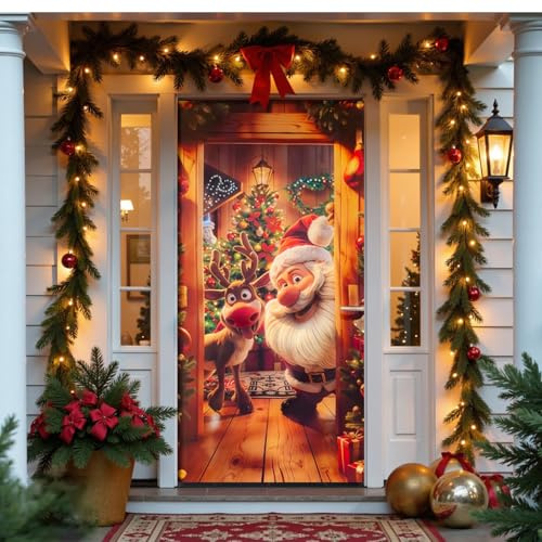 TZQFROCE Weihnachten Tür Abdeckung Dekoration Weihnachtsmann Hintergrund Banner Türabdeckung Dekoration Weihnachten Hängend Tür Banner für Weihnachtsfeier Feiertag Winter Neujahr Deko 200 * 90 cm