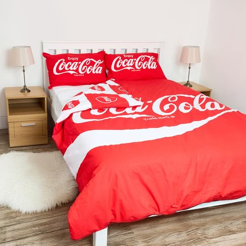 Set di biancheria da letto con licenza ufficiale Coca-Cola, reversibile, con federa inclusa, perfetto per gli appassionati di coca cola