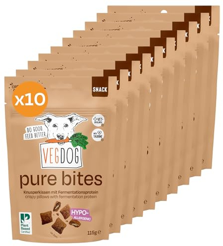 VEGDOG Pure Bites allergivänligt godis för hundar (10 x 115 g) | krispigt mellanmål med krämig fyllning | proteinrik mellanmålsinnovation med sötpotatis, lämplig för allergiker