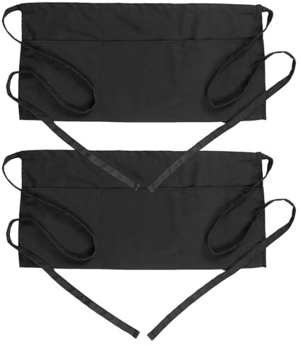 2pcs Waist Apron with 3 Pockets, Anti-dirt Waist Aprons, Short Half Work Aprons for Waitress Waiter Women Men Chef(COLOR:Black)