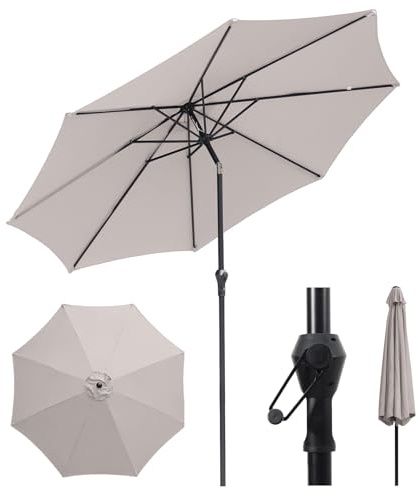 Sekey 3m Garden Parasol with Crank and Tilt, UV50+ Sun Protection & Water-Resistant Outdoor Patio Umbrella, Heavy-Duty Ribs - Ideal for Garden, Decking, Balcony & Terrace, Taupe