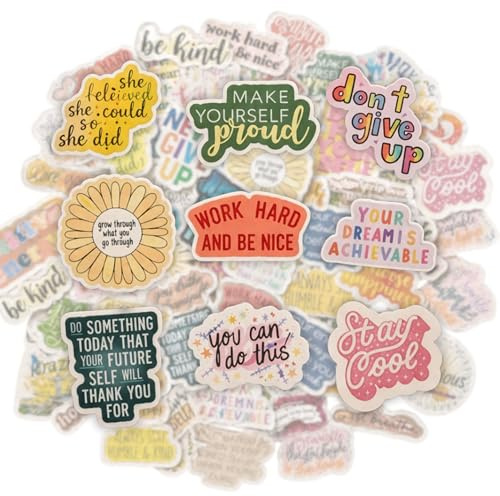 Mazo Moon 50 x Motivational Quote Stickers | Vinyl Inspirational Stickers for Laptop, Water Bottle, iPad & Journal | Positive Affirmation Decals for Women, Teens, & Office | Aesthetic Stickers