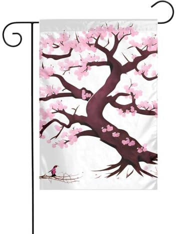 WHJSHOP Cherry Blossoms Tree Pattern Garden Flags 12x18in for Yard Decoration with 3cm Pole Position Width (Flag Only, No Flagpole Included)