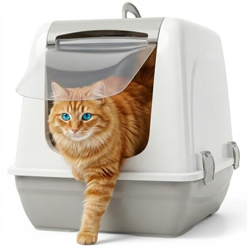 Katzenklo mit Deckel, 3er-Set mit Schaufel, Matte & Katzenklo groß geschlossen, Katzentoilette geschlossen mit Klappe, geschlossene Katzentoilette mit Deckel groß, Katzen Klo XL