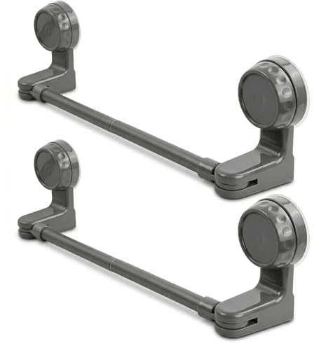 Novocloud 2 Pieces Self Adhesive Towel Rail with Suction Cup, Stainless Steel Towel Holder Adjustable from 30cm to 60cm, No Drilling Wall Mounted Rail for Bathroom Kitchen Laundry