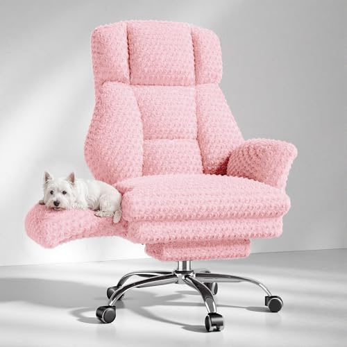 HOMRELEXA Bürostuhl mit Fußstütze, 135° für Home Office, Rosé-Samtrosa | Weichen Armlehnen und breitem Sitz für Arbeit, Extra breiter Sitz für Schneidersitz, Lesen und Relaxen.