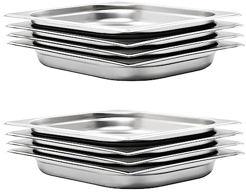 LoogCape Gastronormbehållare 8 stycken GN 1/2 40 mm rostfritt stål för professionellt kök, catering, buffé, evenemang, restaurang, hotell, fester, hållbar, reptålig, stapelbar, universellt användbar