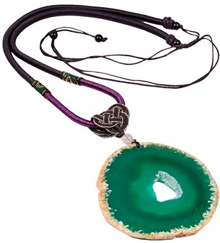 mookaitedecor Healing Crystal Hexagonal Point Pendent Necklace | Agate Geode Stone Crystal Point Necklace with Adjustable Rope, Hexagonal Pendant Jewellery Gift for Women Men
