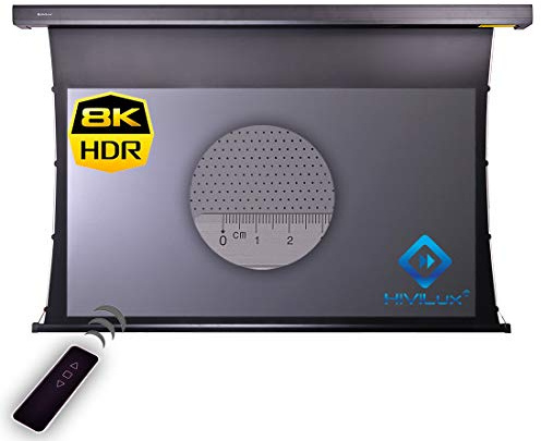 HiViLux Tension Motor Tela ALR ad alto contrasto grigio panno HiViGrey Cinema 5D MP/HDR acustica trasparente 8K guadagno = 1,25 microforato traslucido (immagine 16:9: 221 x 124 cm diagonale 100 nero)