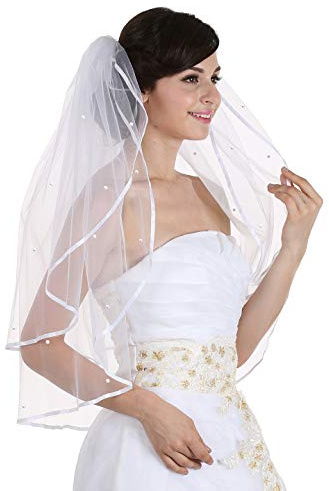 SAMKY Brautschleier, 2 Etagen, 0,64 cm, Schleier mit Schleife, Strass, Kristall, Brautschleier, Hochzeitsschleier, 2 Etagen, Elfenbein, Elbow Length 30