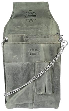 LEONARDO VERRELLI Kellner-Geldbörse aus Leder in grün mit großem Münzfach Damen Herren Portemonnaie mit oder ohne Holster und Kette