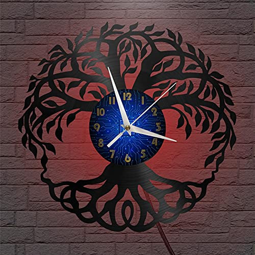VCS Albero della vita 2 Orologio da parete con disco in vinile per la decorazione della parete della cucina Regalo per l'amante Idea regalo(B, con LED)