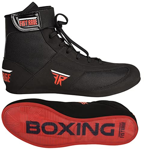 FISTRAGE Leather Kick Boxing Shoes Fighting Sports Master Training Mesh Unisex Pro Men's and Youth Genuine Boot Light Weight | Black Color Boxing Shoes for Adults (Black Low-Top, 43)