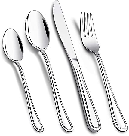 Cutlery Set, 4 Piece Stainless Steel Flatware Set, Tableware Silverware Set with Spoon Knife and Fork Set, Service for 4, Dishwasher Safe/Easy Clean, Mirror Polished